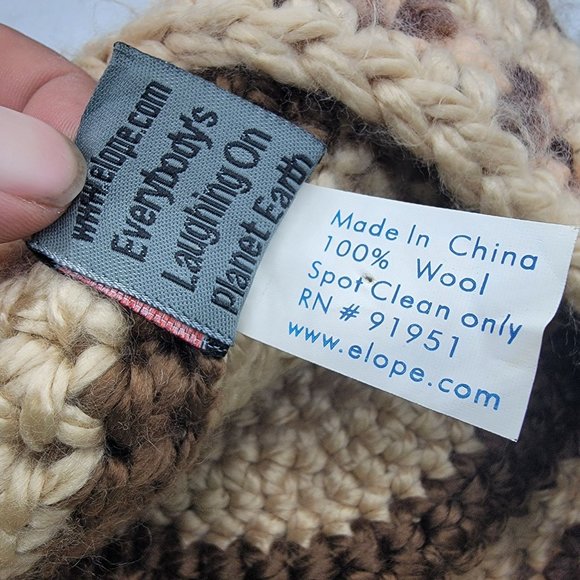 Everybody's Laughing On Planet Earth Wool Beanie Hat ELOPE Tan Warm Caual - Picture 9 of 10